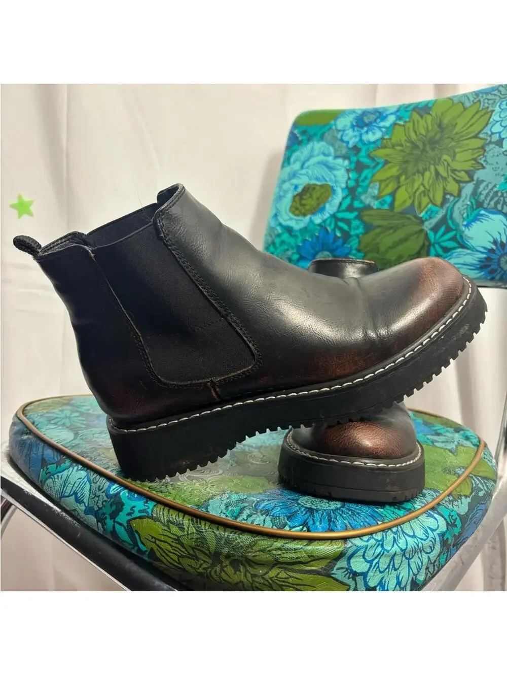 Madden‎ Girl Kween Chunky Chelsea Ankle Boots Brown+Black Women’s Size 6.5 - Picture 9 of 14